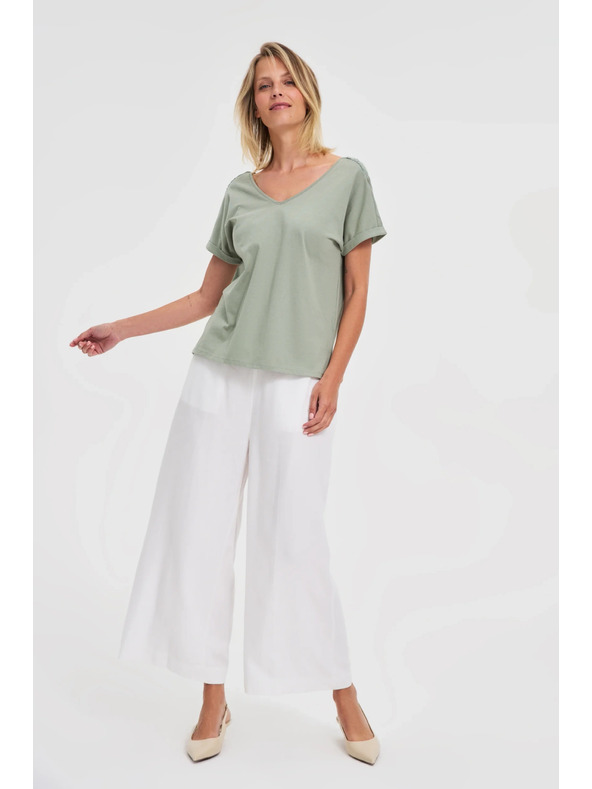 Moodo Dámský zelený top s průhlednými zády