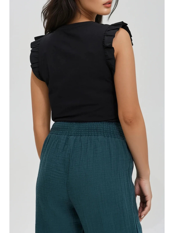 Moodo Dámské černé bavlněné tričko s volány