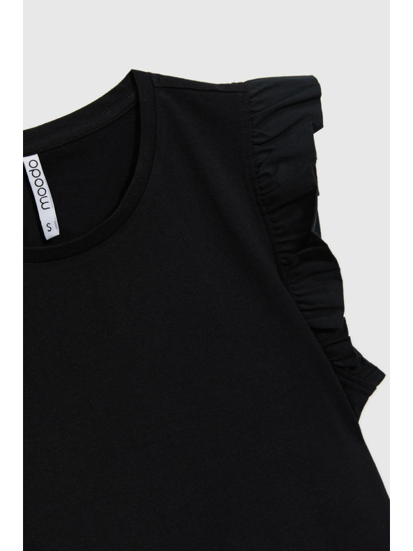 Moodo Dámské černé bavlněné tričko s volány