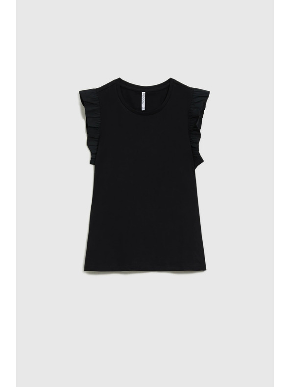 Moodo Dámské černé bavlněné tričko s volány