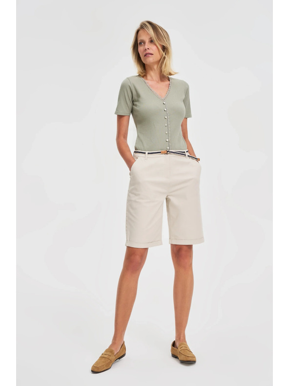 Moodo Dámské olivové tričko s knoflíčky