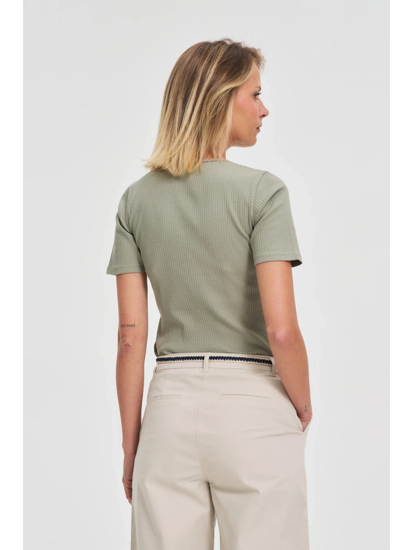Moodo Dámské olivové tričko s knoflíčky