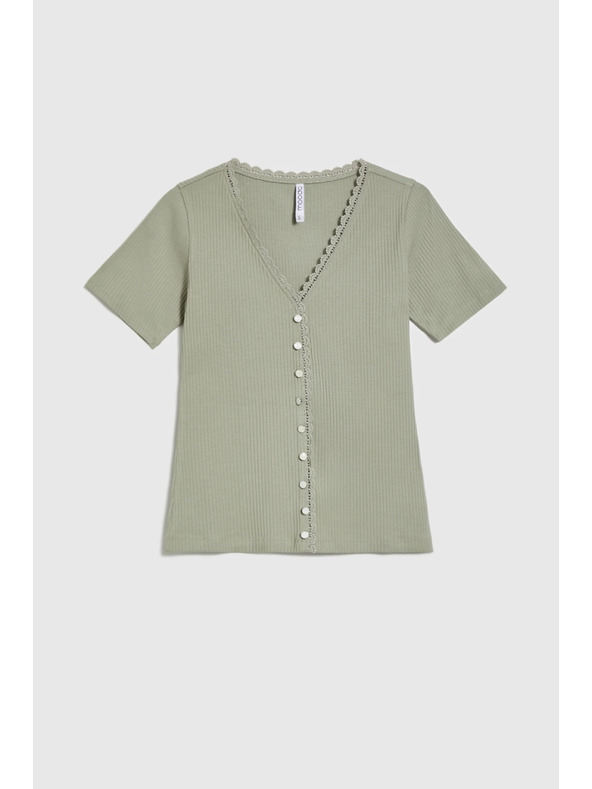 Moodo Dámské olivové tričko s knoflíčky