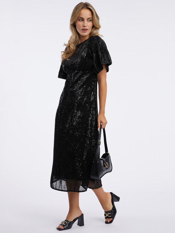 Orsay Černé dámské flitrové midišaty ORSAY