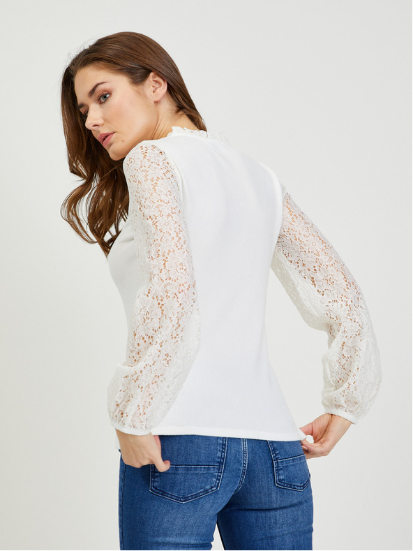Orsay Krémové dámské tričko s krajkou ORSAY