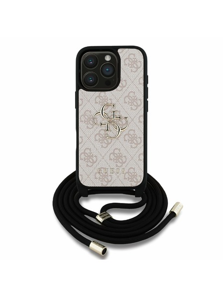 Guess Guess PU 4G Metal Logo Crossbody Popruh Zadní Kryt pro iPhone 16 Pro Pink