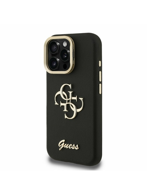 Guess Guess PU Grained 4G Logo Stand Camera Frame Zadní Kryt pro iPhone 15 Pro Max Black