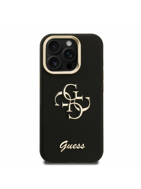 Guess Guess PU Grained 4G Logo Stand Camera Frame Zadní Kryt pro iPhone 15 Pro Max Black