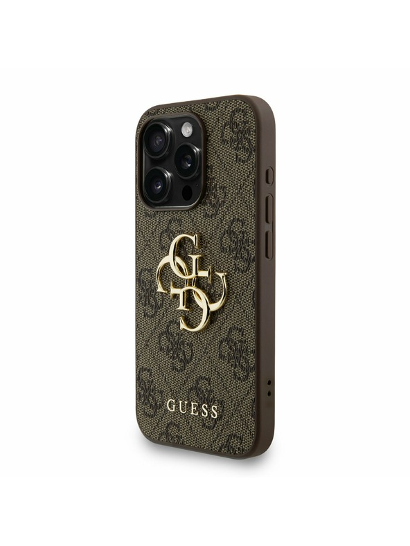 Guess Guess PU 4G Metal Logo Strap Zadní Kryt pro iPhone 15 Pro Max Brown