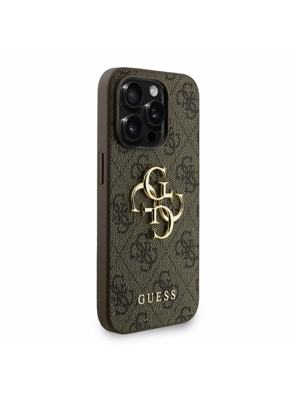 Guess Guess PU 4G Metal Logo Strap Zadní Kryt pro iPhone 15 Pro Max Brown