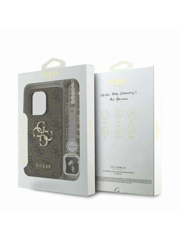 Guess Guess PU 4G Metal Logo Strap Zadní Kryt pro iPhone 15 Pro Max Brown