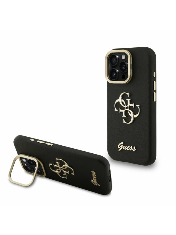 Guess Guess PU Grained 4G Logo Stand Camera Frame Zadní Kryt pro iPhone 15 Pro Black