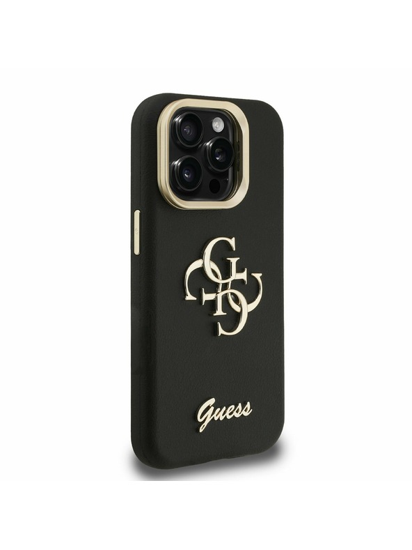 Guess Guess PU Grained 4G Logo Stand Camera Frame Zadní Kryt pro iPhone 15 Pro Black