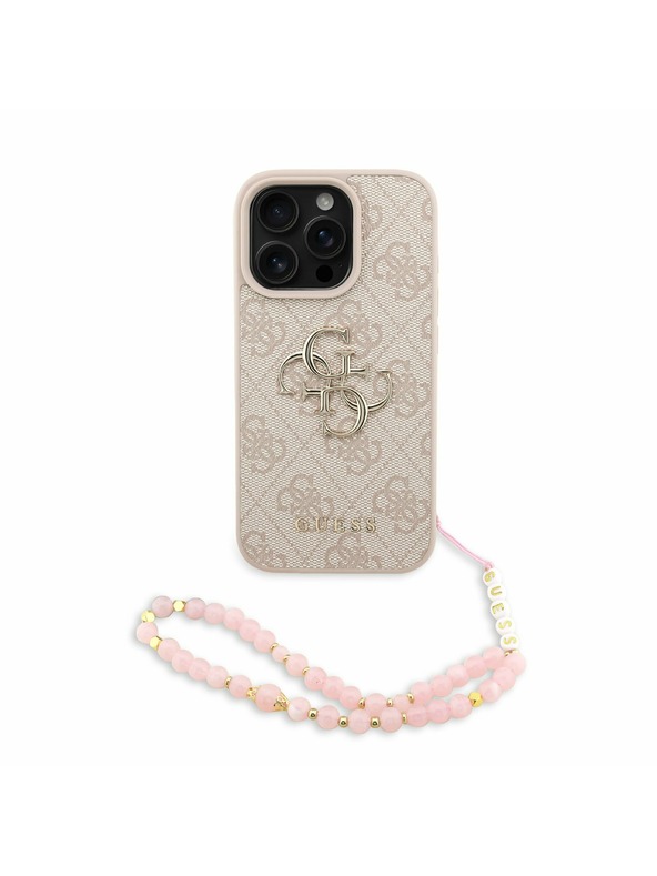 Guess Guess PU 4G Metal Logo Strap Zadní Kryt pro iPhone 16 Pro Max Pink