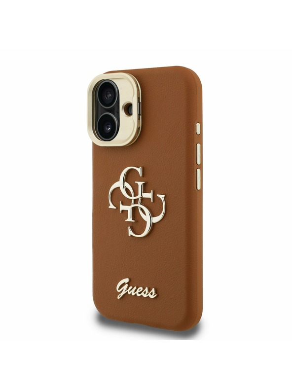 Guess Guess PU Grained 4G Logo Stand Camera Frame Zadní Kryt pro iPhone 16 Brown