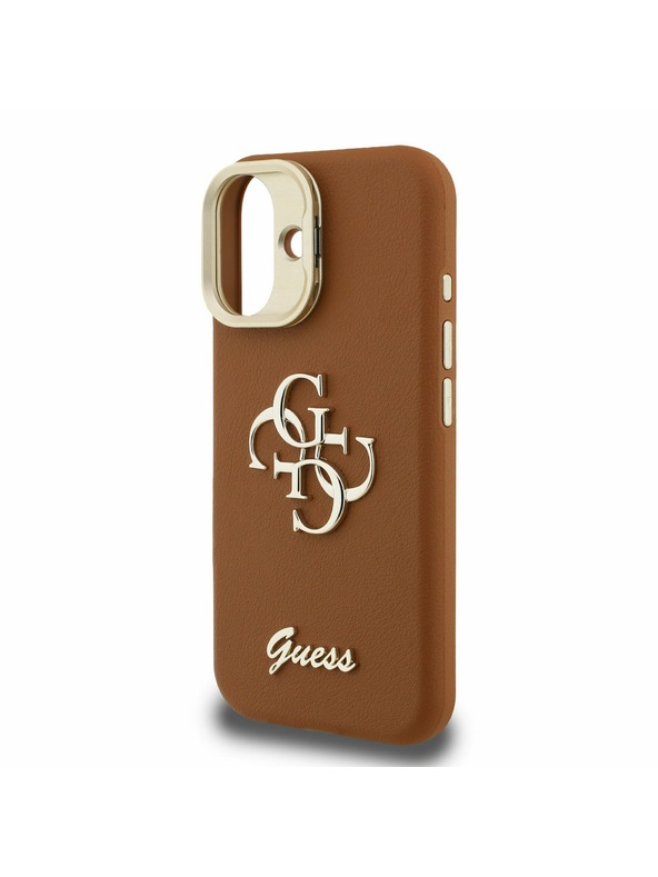 Guess Guess PU Grained 4G Logo Stand Camera Frame Zadní Kryt pro iPhone 16 Brown