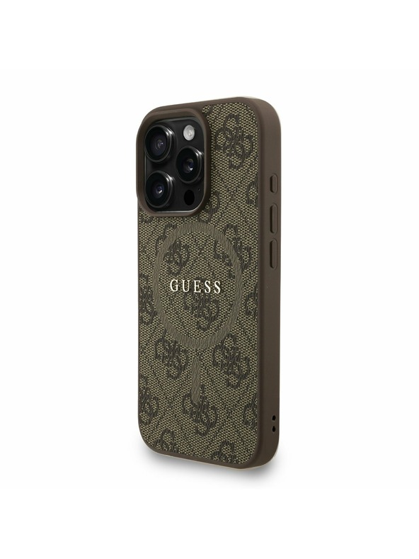 Guess Guess PU Leather 4G Colored Ring Strap MagSafe Zadní Kryt pro iPhone 16 Pro Brown