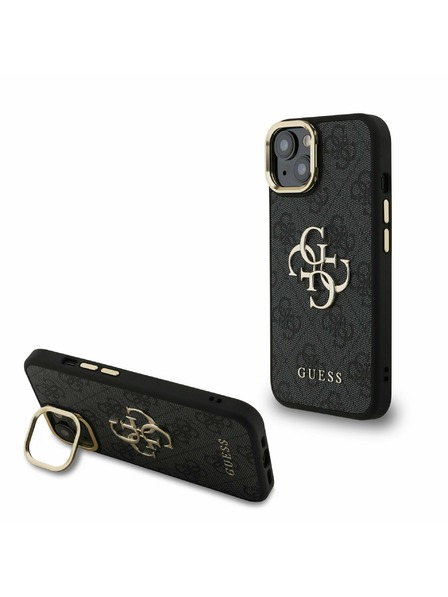 Guess Guess PU 4G Metal Logo Stand Camera Frame Zadní Kryt pro iPhone 13 Black