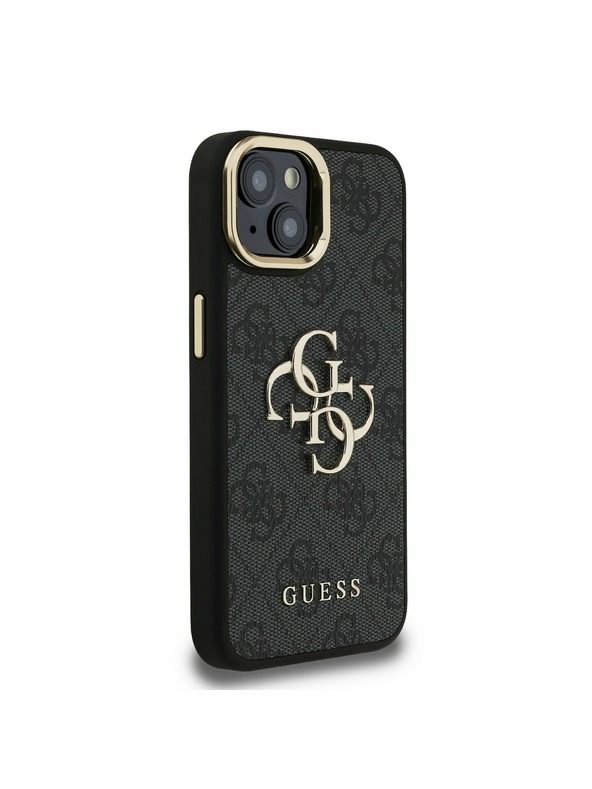Guess Guess PU 4G Metal Logo Stand Camera Frame Zadní Kryt pro iPhone 13 Black