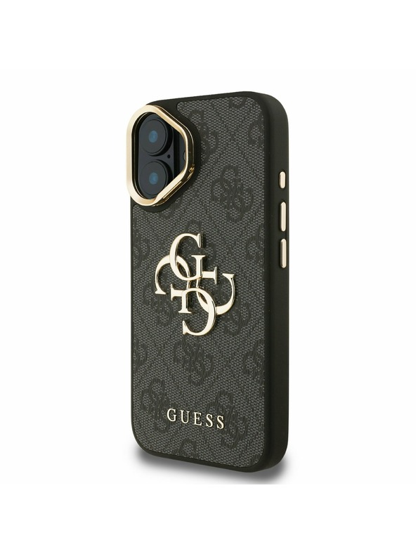 Guess Guess PU 4G Metal Logo Stand Camera Frame Zadní Kryt pro iPhone 16 Black