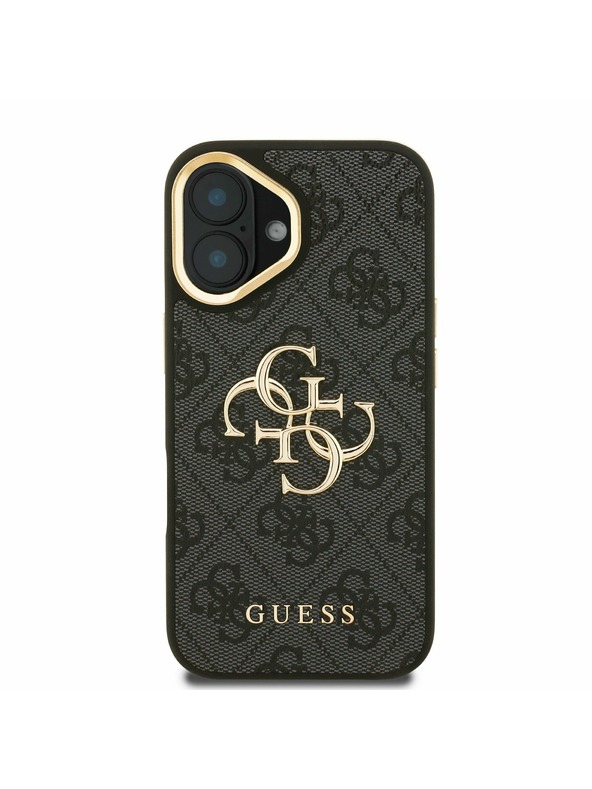 Guess Guess PU 4G Metal Logo Stand Camera Frame Zadní Kryt pro iPhone 16 Black