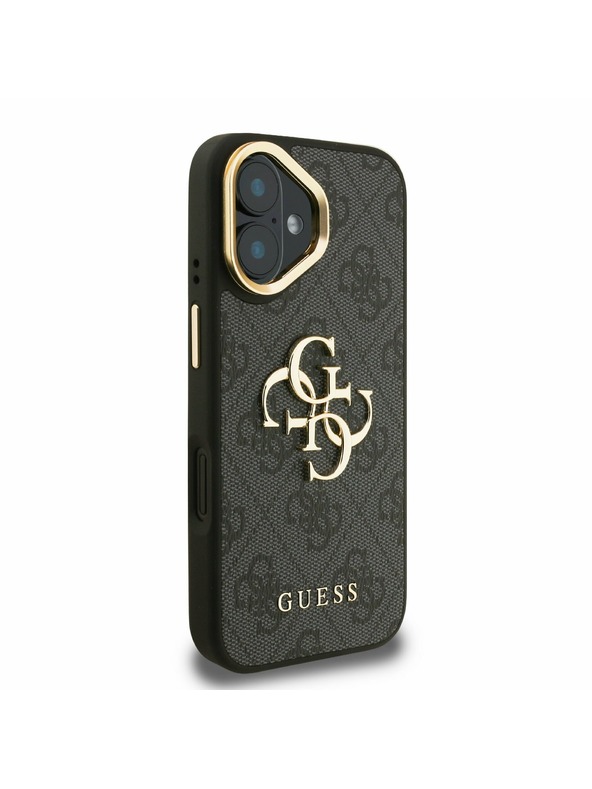 Guess Guess PU 4G Metal Logo Stand Camera Frame Zadní Kryt pro iPhone 16 Black