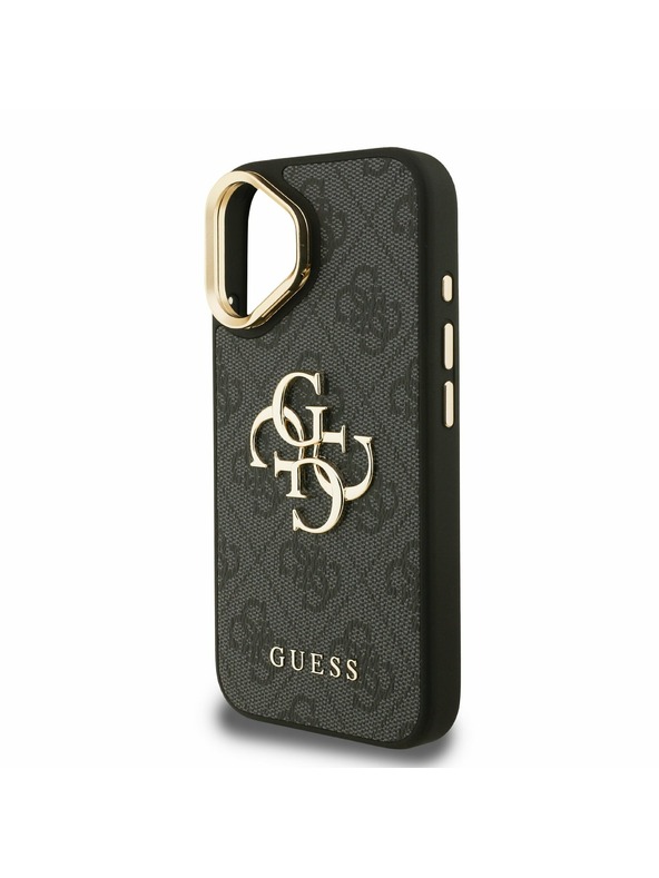 Guess Guess PU 4G Metal Logo Stand Camera Frame Zadní Kryt pro iPhone 16 Black