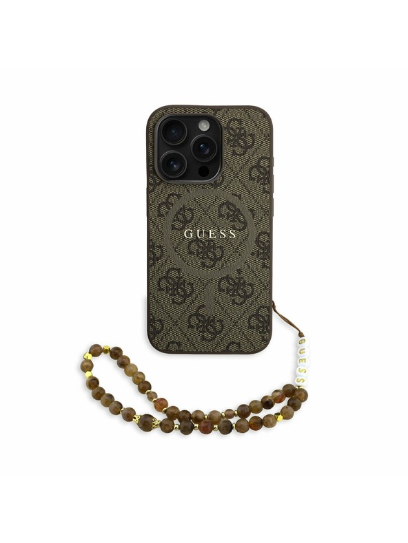 Guess Guess PU Leather 4G Colored Ring Strap MagSafe Zadní Kryt pro iPhone 15 Pro Brown