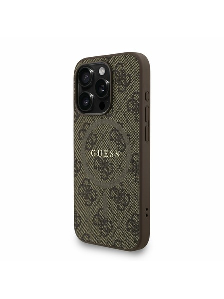 Guess Guess PU Leather 4G Colored Ring Strap MagSafe Zadní Kryt pro iPhone 15 Pro Brown