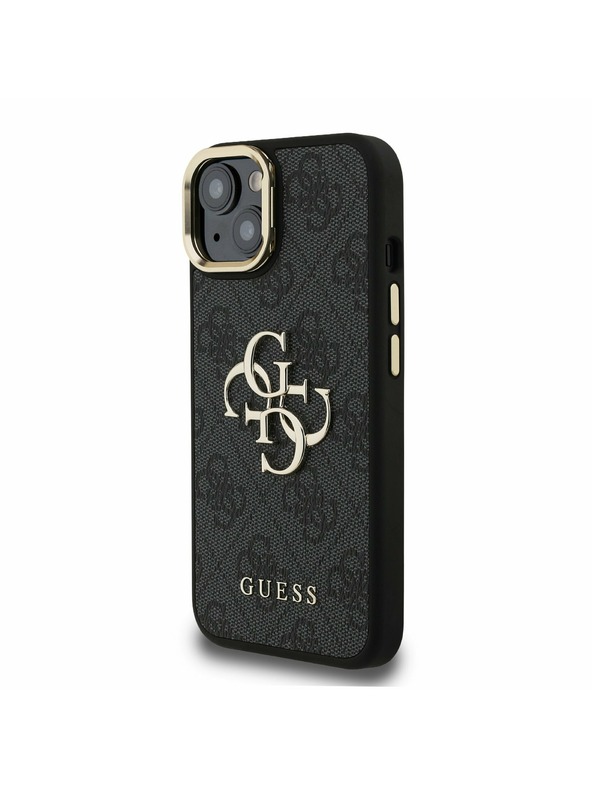 Guess Guess PU 4G Metal Logo Stand Camera Frame Zadní Kryt pro iPhone 15 Black