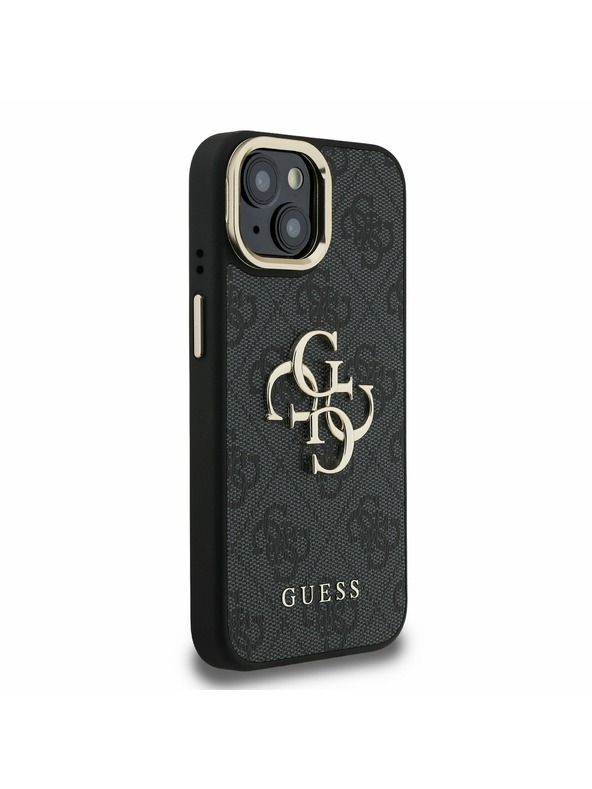 Guess Guess PU 4G Metal Logo Stand Camera Frame Zadní Kryt pro iPhone 15 Black