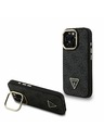 Guess Guess PU 4G Strass Triangle Logo Stand Camera Frame MagSafe Zadní Kryt pro iPhone 15 Pro Black