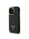 Guess Guess PU 4G Strass Triangle Logo Stand Camera Frame MagSafe Zadní Kryt pro iPhone 15 Pro Black