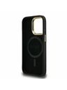 Guess Guess PU 4G Strass Triangle Logo Stand Camera Frame MagSafe Zadní Kryt pro iPhone 15 Pro Black