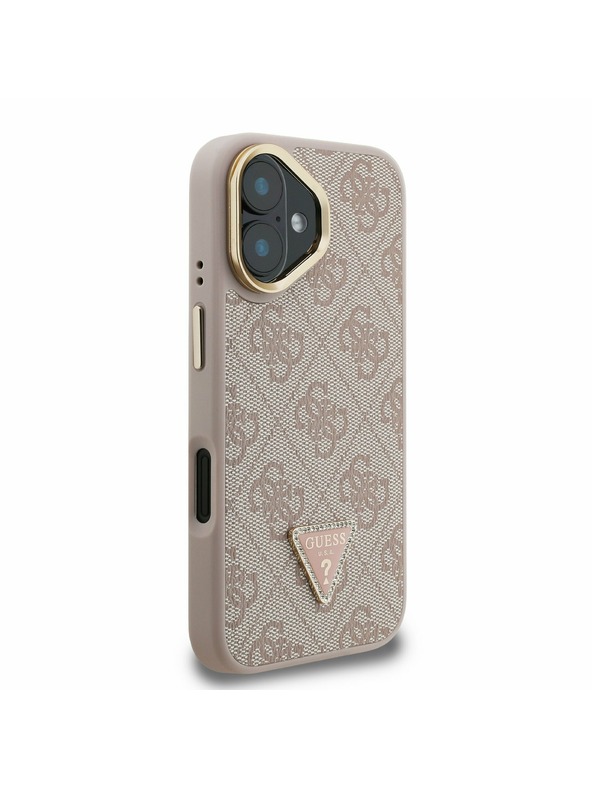 Guess Guess PU 4G Strass Triangle Logo Stand Camera Frame MagSafe Zadní Kryt pro iPhone 16 Pink