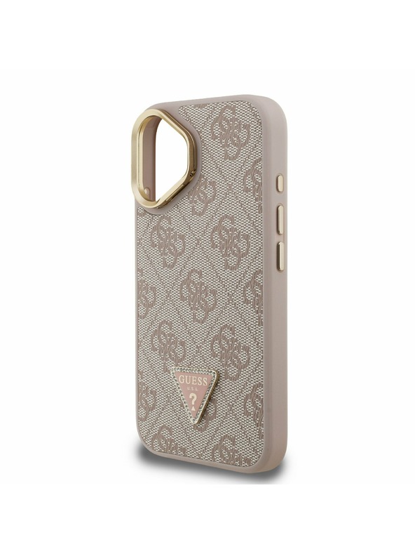 Guess Guess PU 4G Strass Triangle Logo Stand Camera Frame MagSafe Zadní Kryt pro iPhone 16 Pink