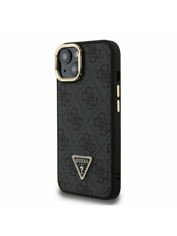 Guess Guess PU 4G Strass Triangle Logo Stand Camera Frame MagSafe Zadní Kryt pro iPhone 13 Black