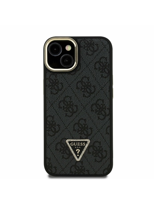 Guess Guess PU 4G Strass Triangle Logo Stand Camera Frame MagSafe Zadní Kryt pro iPhone 13 Black