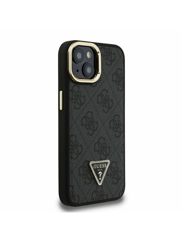 Guess Guess PU 4G Strass Triangle Logo Stand Camera Frame MagSafe Zadní Kryt pro iPhone 13 Black