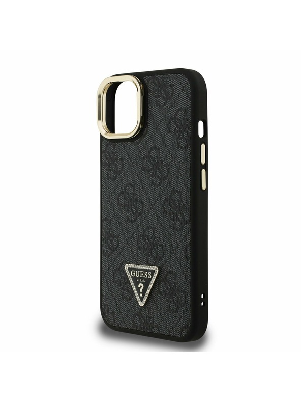 Guess Guess PU 4G Strass Triangle Logo Stand Camera Frame MagSafe Zadní Kryt pro iPhone 13 Black