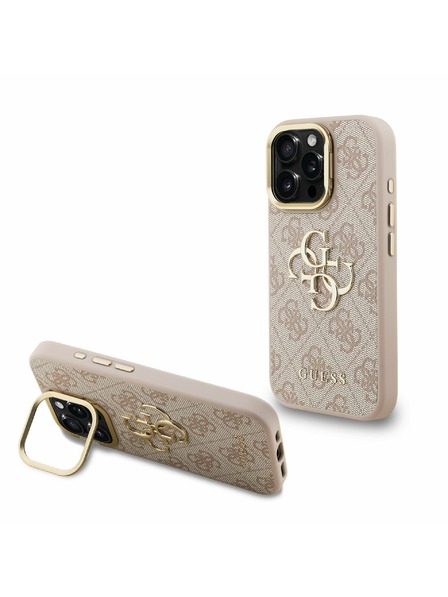 Guess Guess PU 4G Metal Logo Stand Camera Frame Zadní Kryt pro iPhone 15 Pro Max Pink