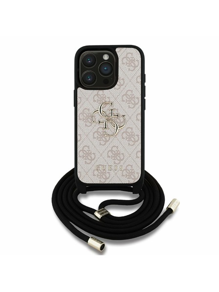 Guess Guess PU 4G Metal Logo Crossbody Popruh Zadní Kryt pro iPhone 15 Pro Max Pink