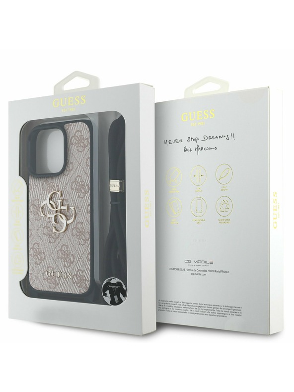 Guess Guess PU 4G Metal Logo Crossbody Popruh Zadní Kryt pro iPhone 15 Pro Max Pink