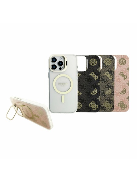 Guess Guess PC/TPU Electroplated Stand Camera Frame MagSafe Zadní Kryt s Vyměnitelným Pozadím pro iPhone 16 Pro Max