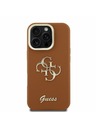 Guess Guess PU Grained 4G Logo Stand Camera Frame Zadní Kryt pro iPhone 16 Pro Max Brown
