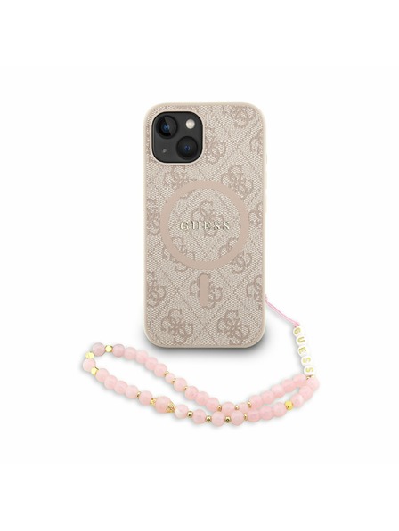 Guess Guess PU Leather 4G Colored Ring Strap MagSafe Zadní Kryt pro iPhone 15 Pink