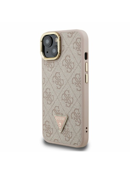 Guess Guess PU 4G Strass Triangle Logo Stand Camera Frame MagSafe Zadní Kryt pro iPhone 14 Pink