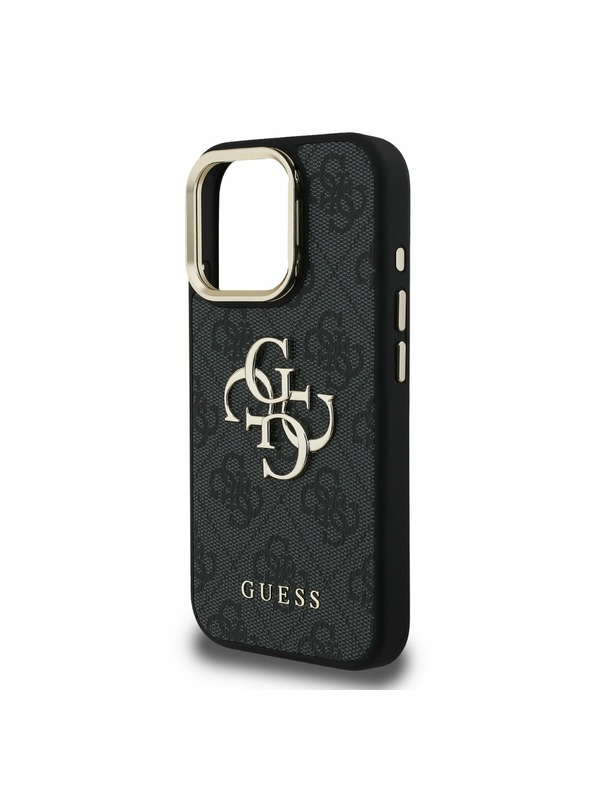Guess Guess PU 4G Metal Logo Stand Camera Frame Zadní Kryt pro iPhone 15 Pro Max Black