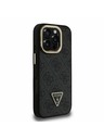 Guess Guess PU 4G Strass Triangle Logo Stand Camera Frame MagSafe Zadní Kryt pro iPhone 16 Pro Black