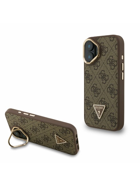 Guess Guess PU 4G Strass Triangle Logo Stand Camera Frame MagSafe Zadní Kryt pro iPhone 16 Brown